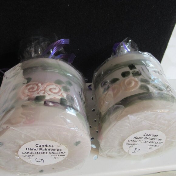 Stylized flowers, 3" Pillar Candle, Hand Painted, Nature, Codes G, D - Picture 2 of 4